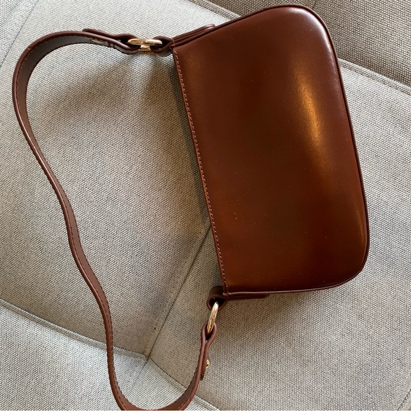 ASOS Leather 90s shoulder Bag Handbag Purse Rectangle Chocolate Brown Gold NWT - Picture 5 of 16